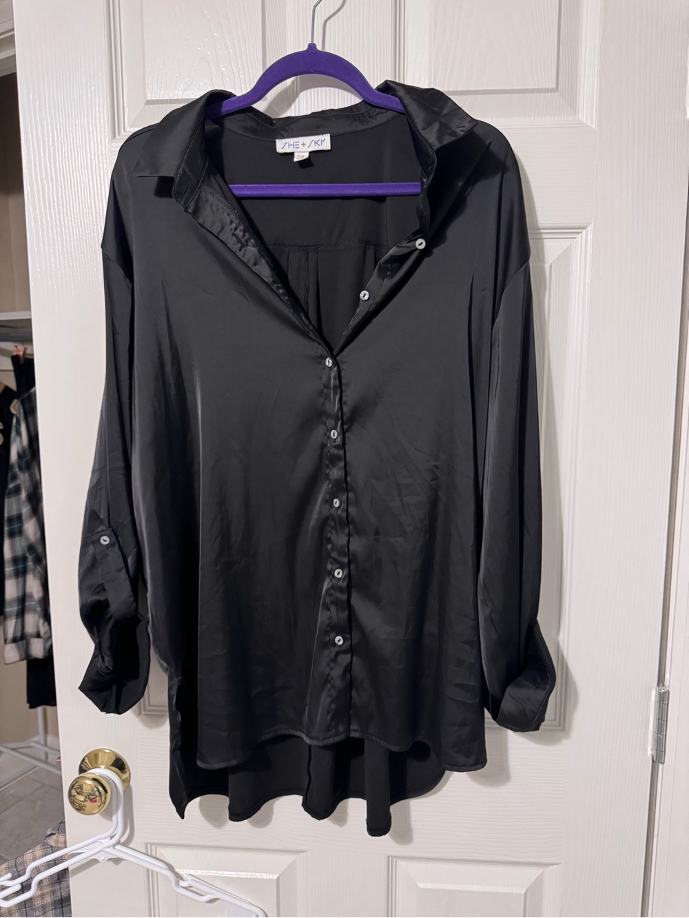 BOUTIQUE Black Satin Button-Up Blouse